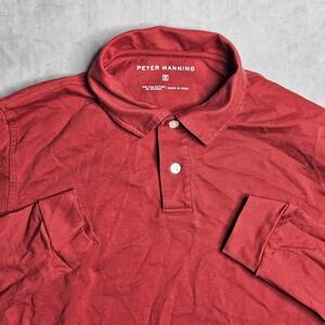 Peter Manning Polo Shirt Mens 3 Red Long Sleeve Pima Cotton Stretch Casual